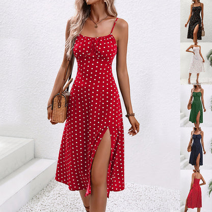 Polka Dot Maxi Dress with Slit