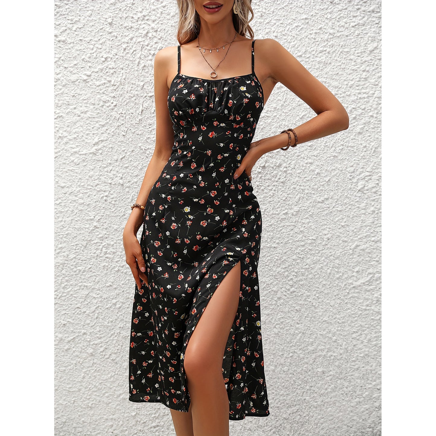 Polka Dot Maxi Dress with Slit
