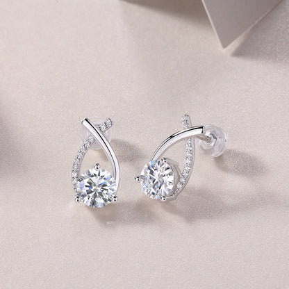 Happy Encounter - Fashionable And Luxurious Diamond Jewelry Set With 1-carat Moissan Diamond S925 Sterling Silver And Platinum-plated Stud Earrings