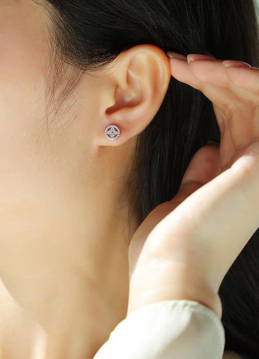 Silver Osmanthus - Fashionable And Luxurious Diamond Jewelry Earrings Set With Moissanite S925 Sterling Silver And Platinum-plated Stud Earrings