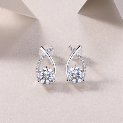 Happy Encounter - Fashionable And Luxurious Diamond Jewelry Set With 1-carat Moissan Diamond S925 Sterling Silver And Platinum-plated Stud Earrings