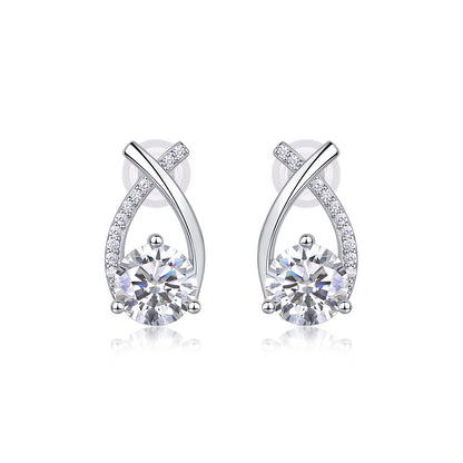 Happy Encounter - Fashionable And Luxurious Diamond Jewelry Set With 1-carat Moissan Diamond S925 Sterling Silver And Platinum-plated Stud Earrings